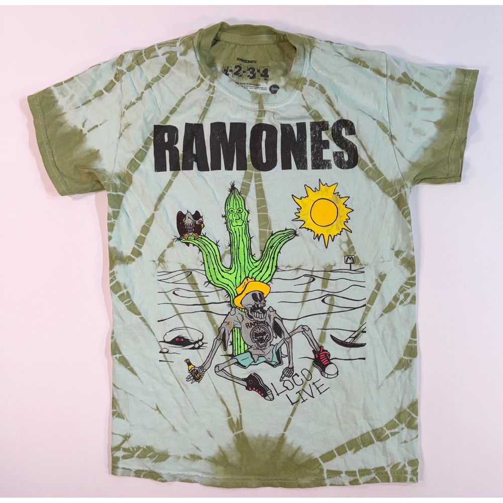 Ramones Loco Live Tie Dye Graphic T-Shirt Green Skeleton Cactus Punk Rock Small